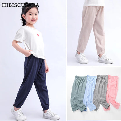 Summer Children Pants 100% Cotton Thin Breathable Prevent Mosquito Pants Kids Solid Color Trousers Boys Girls Long Loose Bottoms