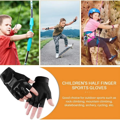 1Pair Kids Half Finger Cycling Gloves Non-Slip Fingerless Adjustable Mitten Shock-Absorbing Gloves For Boy Girl Biking Exercise