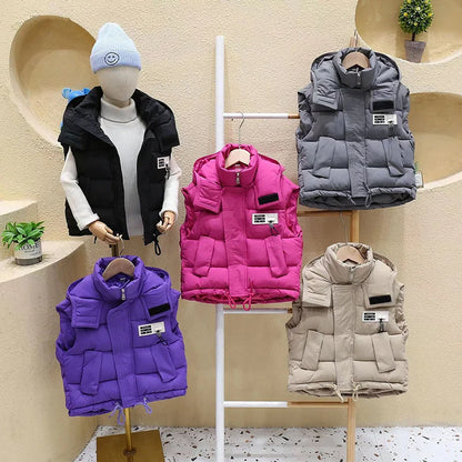 Children Hooded Down Vests Boys Girls Autumn Winter Waistcoat Kids Fashion Casual Jackets Teenager Trend Clothing Coats 4-10Y