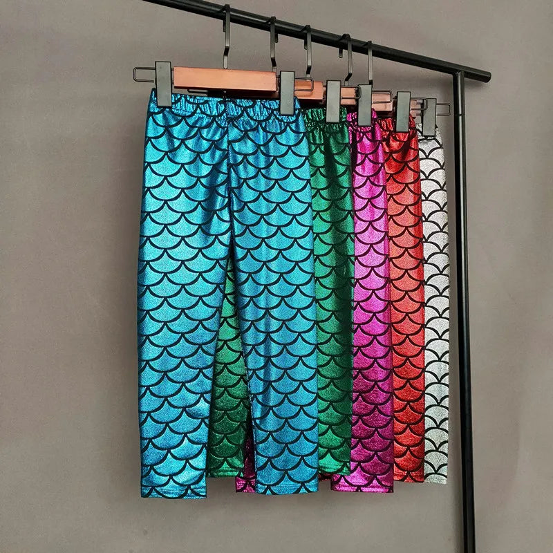 Mermaid Scale Print Kids Baby Girls Leggings Skinny Elastic Waist Children Pants