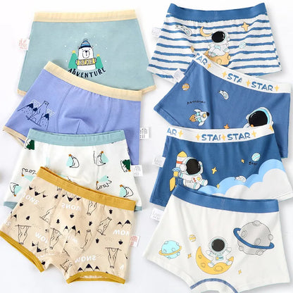 4PCS Kids Cotton Antibacterial Panties for Boys Thin Breathable Briefs 3+y Young Child Underwears Toddler Cute Cartoon Knickers