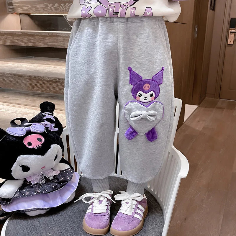 Baby Girl Sweatpants 2024 Spring Summer Children Fashion Sanrio Kuromi Bow Elastic Waist Jogger Pants Kid Clothes Casual Trouser