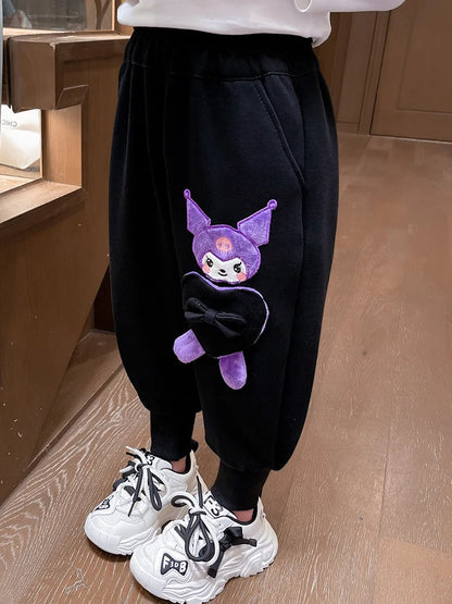 Baby Girl Sweatpants 2024 Spring Summer Children Fashion Sanrio Kuromi Bow Elastic Waist Jogger Pants Kid Clothes Casual Trouser