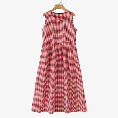 ZANZEA Summer Plaid Checked Sundress Bohemain Holiday Dresses Women Elegant O Neck Sleeveless Dress Casual Baggy Work Vestidos