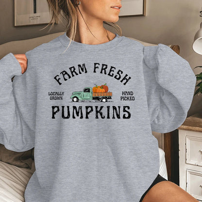 Fashion Fall Pumpkin Sweatshirt Farm Fresh Pumpkins Sweatshirts For Women Autumn Winter Crew Neck Pullovers Ladies Casual Tops