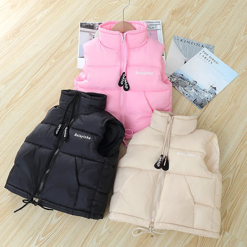 2023 New Boys Thicken Warm Down Vests Children Fashion Cotton Waistcoat Girls Autumn Coats Kids Clothing Teens Solid Vest Jacket