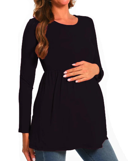 Pregnant Women's Black European and American Autumn Bottom Shirt Long sleeved Round Neck Casual T-shirt Bottom Top