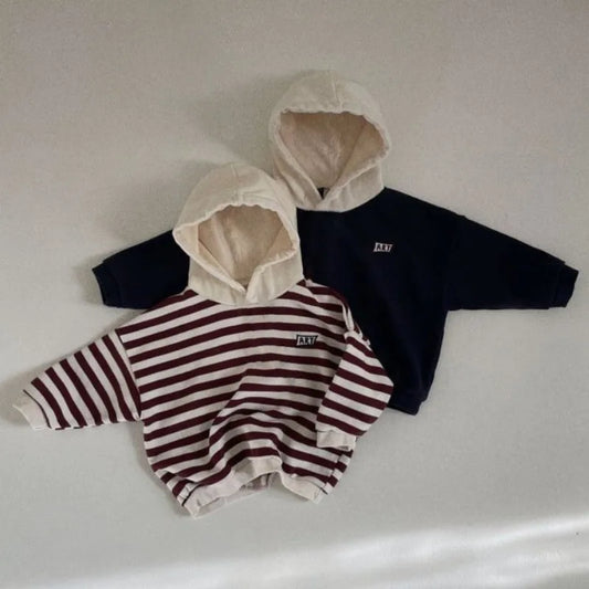 Spring Baby Boy Striped Hooded Sweatshirt Toddler Children Girls Autumn Cotton Top Clothes Patchwork Tops Kids Hoodies Outerwear