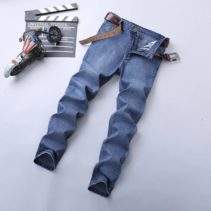 Spring Autumn 2023 Men's Smart Jeans Business Fashion Straight Regular Blue Stretch Denim Trousers Classic Men Plus Size 28-40