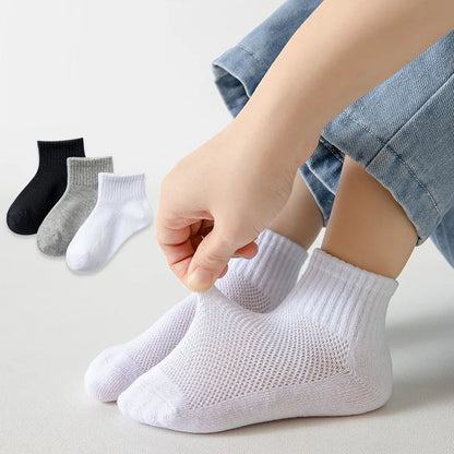 5 Pairs/Lot Summer New Children Cotton Socks Fashion Mesh Black White Gray For 1-12 Years Kids Teen Student Baby Girl Boy Socks