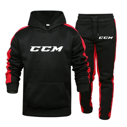 CCM 2 Pieces Set Hoodie Men Fashion 2023 Fleece Sweatshirt+Sweatpants Suit Hoodies Sportswear Men's Sets Clothing