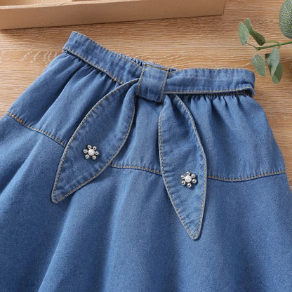 2024 New Summer Girls Denim Skirt Fashionable Blue Korean Style Little Girl Skirt Children's Clothing Princess Skirt