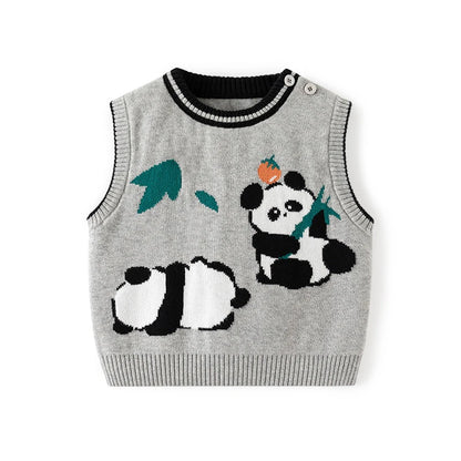 Autumn Winter Baby Boys Vest Cotton Knitted Panda Embroidery Stretch Soft Exterior Toddler Boys Vest Children Boys Tops