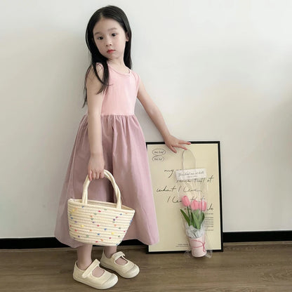 Summer Children Girl Sleeveless Fluffy Dress Sweet Princess Patchwork Ruffled Design Girls Korean Style Dress 3-8T