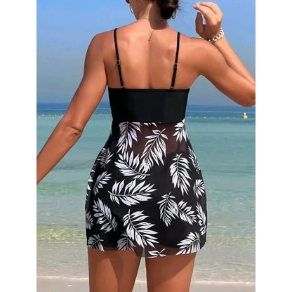 2024 Short Dress Tankini with Shorts Swimsuit Women Swimwear Female Padded Printed Bathing Swim Suit Swimming Beachwear Summer