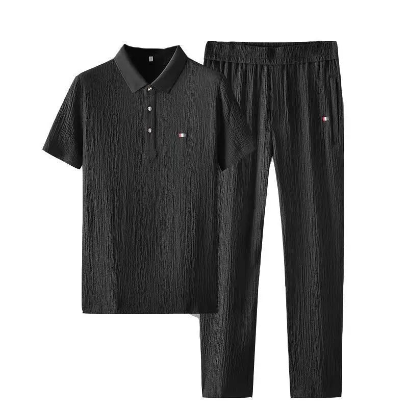 Summer New Men's Classic Fashion Solid Color Short Sleeve Two-Piece Set 2023 Men's Casual Loose High-Quality Sports Suit