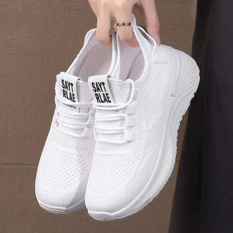 Summer Sports Women's Flying Weaving Versatile Breathable Lightweight Anti Slip Soft Sole Casual Shoes