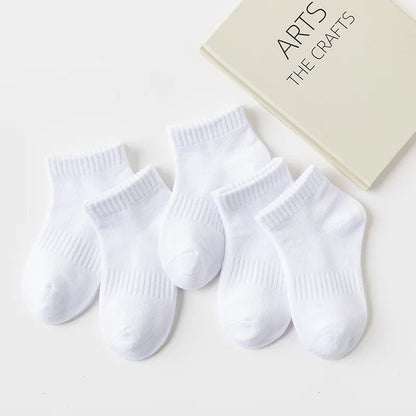 5 Pairs/Lot 2023 New Summer Children Socks Cotton Kids Teen Fashion Black White Gray For 1-12 Years Student Baby Girl Boy Socks