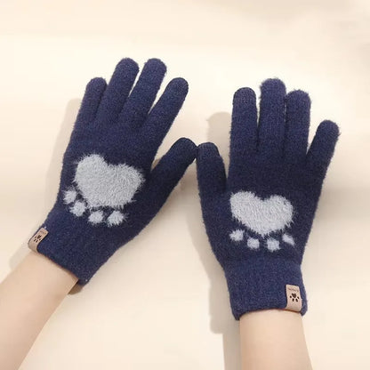 Winter Cat Paw Gloves Warm Mittens Fashion Mobile Phone Touchscreen Knitted Gloves Thick Women Soft Fluffy Full Fingers Gloves