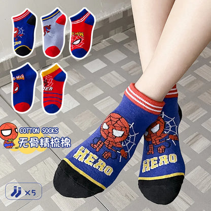 5 Pairs Spiderman Children Socks Anime Kids Boys Short Sock Kawaii Child Cartoon Baby Summer Spring Boat Socks Kids Gift 1-12Y