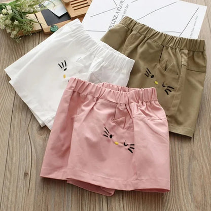 2024 New 2 3 4 6 8 9 10 12 Years Children Fashion Cotton Embroidery Cartoon Solid Color Cotton Summer Kids Baby Girls Shorts