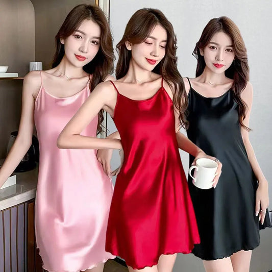 Cozy Sexy Camisole Solid Color Pyjamas Homewear Women Sleepwear Ice Silk Suspender  Nightdress Sling Nightdress