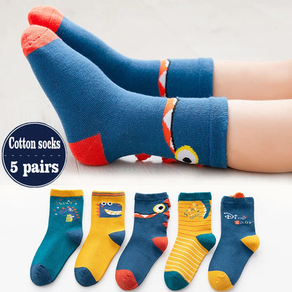 5 Pairs Children Sock Medium Length Anime Cartoon Comfort Warm High Quality Kids Baby Socks Boy Spiderman Socks Four Seasons