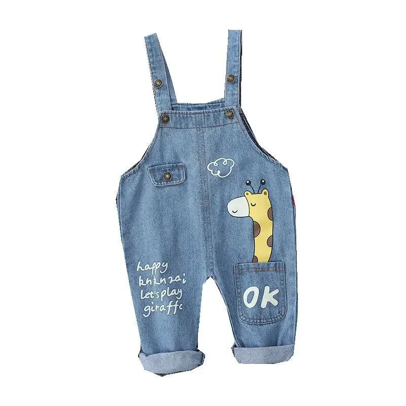 Spring Autumn Children Clothes Kids Boys Girls Cartoon Denim Pants Overalls Infant Outfit Kids Giraffe Fashion Toddler Casual