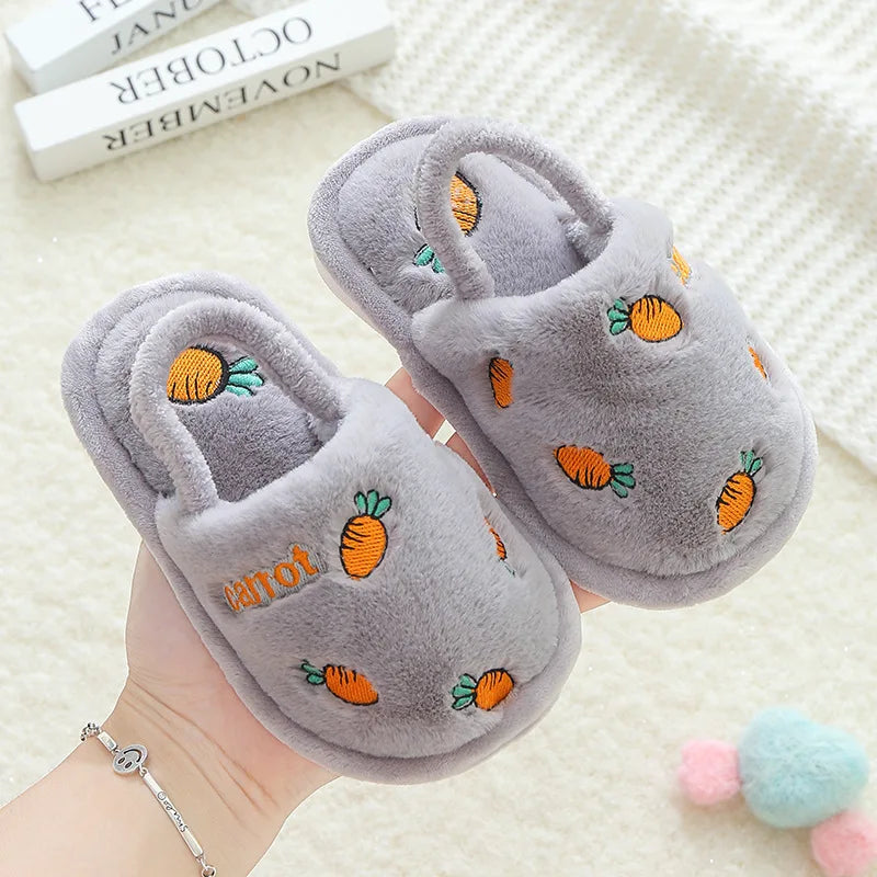 Toddler Shoes Winter Baby Home Slippers Girls Strawberry Warm Cotton Slippers Indoor Antislip Slides Kids Boy Pantufa Infantil