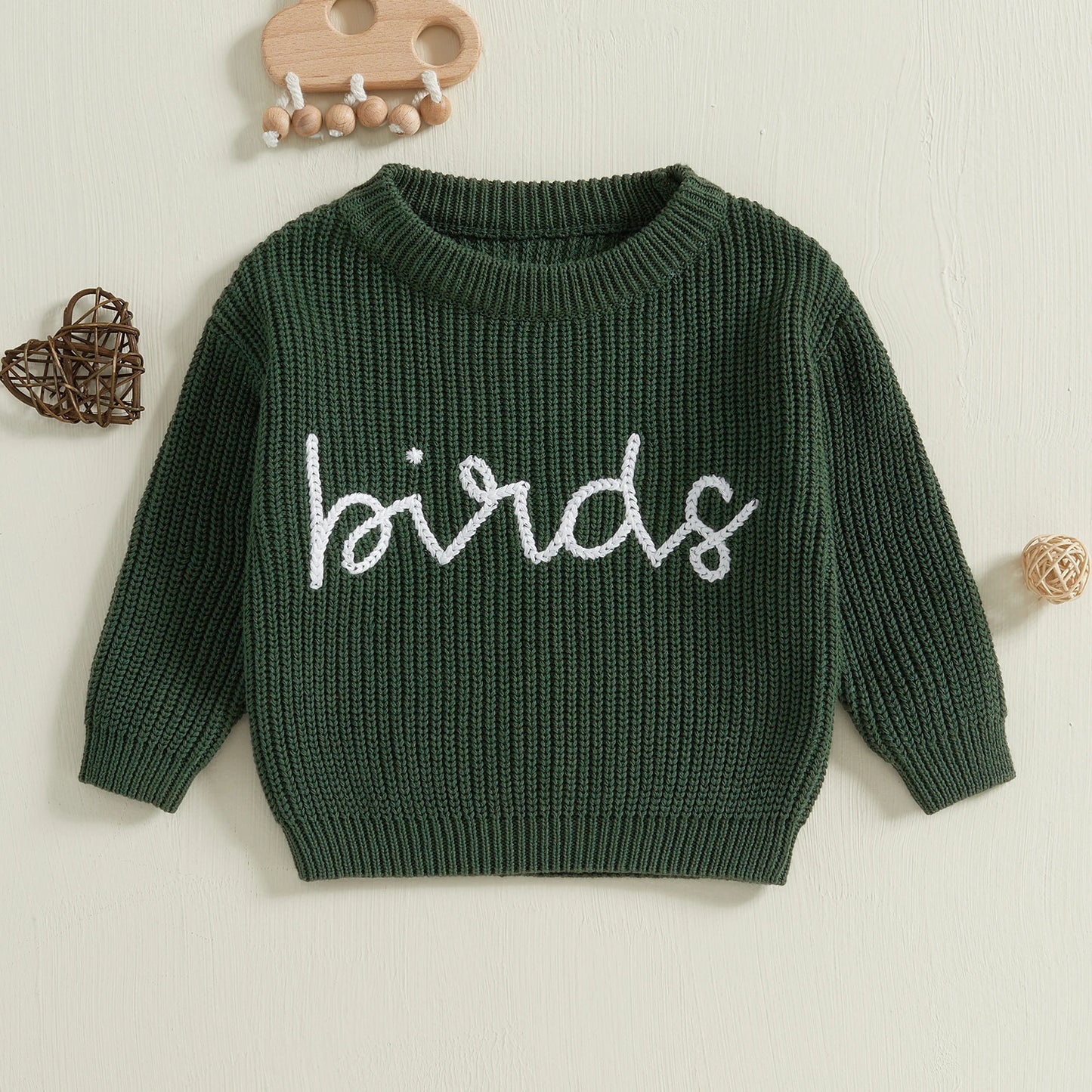 0-7Years Kids Baby Girl Boy Knit Sweaters Autumn Winter Long Sleeve Round Neck Letter Embroidery Pullover Tops Warm Knitwears