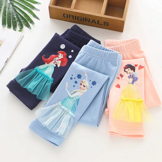 2024 Disney Girls Leggings Quality Cotton for Children Frozen Anna Elsa Autumn Baby Girl Pink Blue Trouser Kids Pants Cartoon