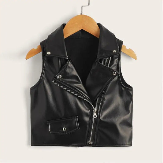 Baby Girl Pu Leather Vest Spring Autumn New Tops Children Soft Leather Jacket Kids Vest INS 2-8 Years Wz830