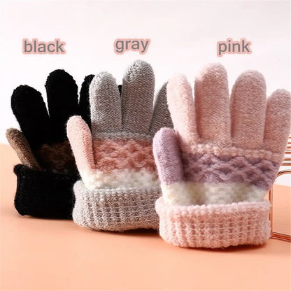 Kids Mittens Winter Autumn Stripe Elastic Full Finger Knitted Gloves Children Girls Boys Outdoor Warm Thick Gloves 3-8 Years