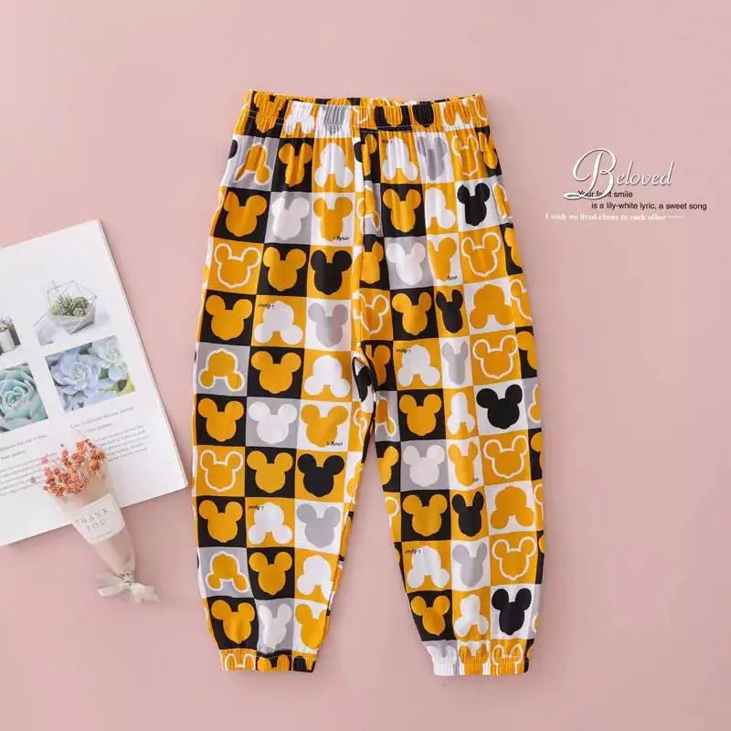 Children's Mosquito Pants 2 4 6 8 Yrs Boys Girls Summer New Disney Cartoon Print Loose Bloomers Cotton Kids Pajama Trousers