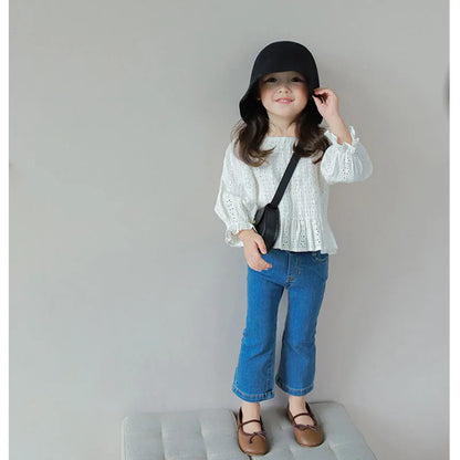 Autumn Kids Denim Blue Skinny Jeans for 2-7y Girls Cute Jeans Flare Elastic Trousers Children Simplicity Girls Clothing