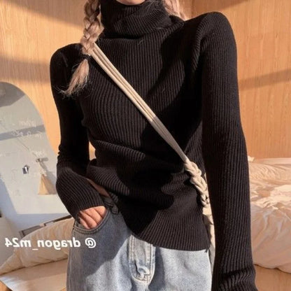 Women Pullover Heaps Collar Turtleneck Sweaters Autumn Winter Soft Warm Jumper Slim Female Basic Tops Casual Soft Knit Sweaters