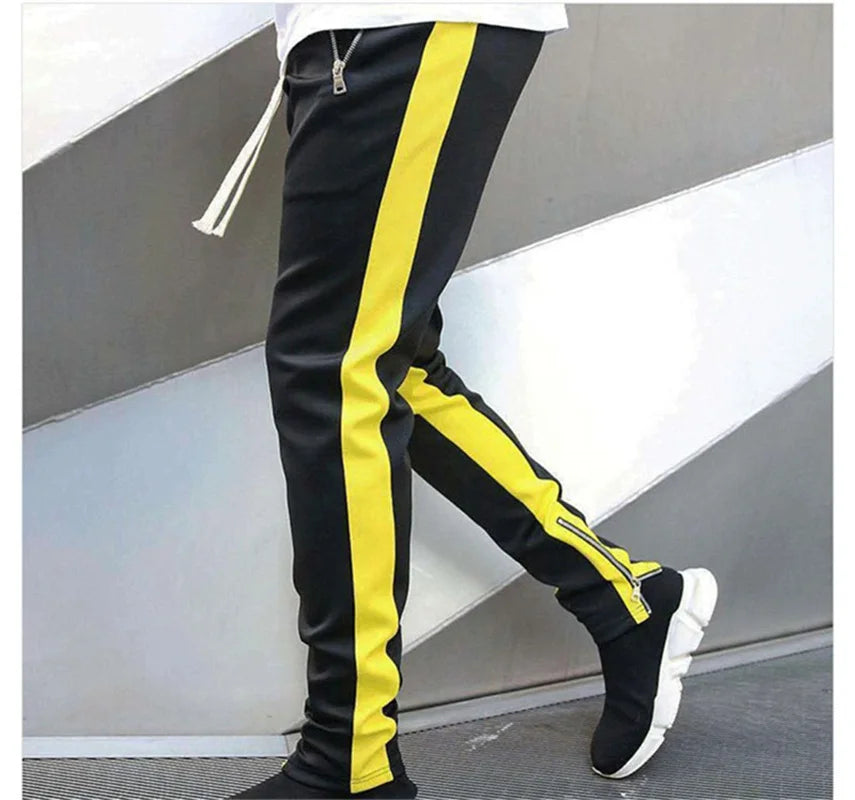 Autumn new long pants with zippered legs, men's casual sports pants, running pants, double pocket zippered jogging pants