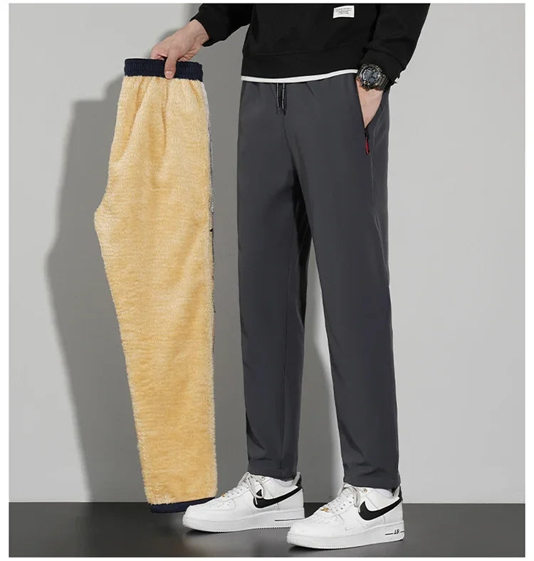 Men's Winter Fleece Pants Thick Warm New Casual Drawstring Lamb Fleece Sweatpants High Quality Zipper Pocket Jogging Sweatpant