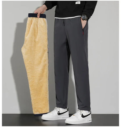 Men's Winter Fleece Pants Thick Warm New Casual Drawstring Lamb Fleece Sweatpants High Quality Zipper Pocket Jogging Sweatpant