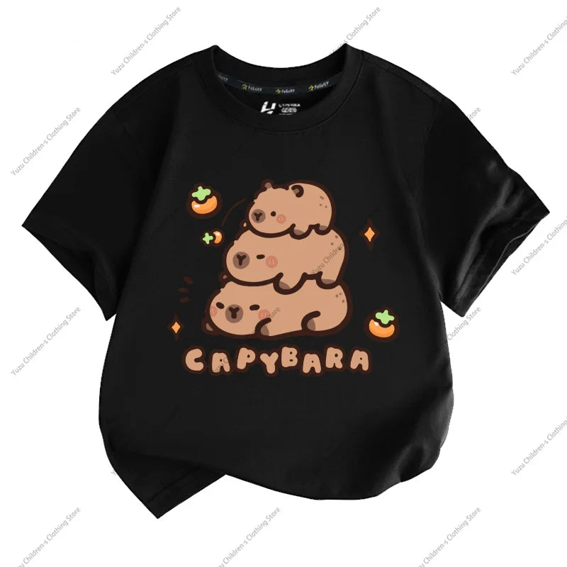 Summer New Trend Capybara Printing Pure Cotton Children's Short-Sleeved T-Shirt Cute Comfortable Versatile Boy And Girl T-Shirt