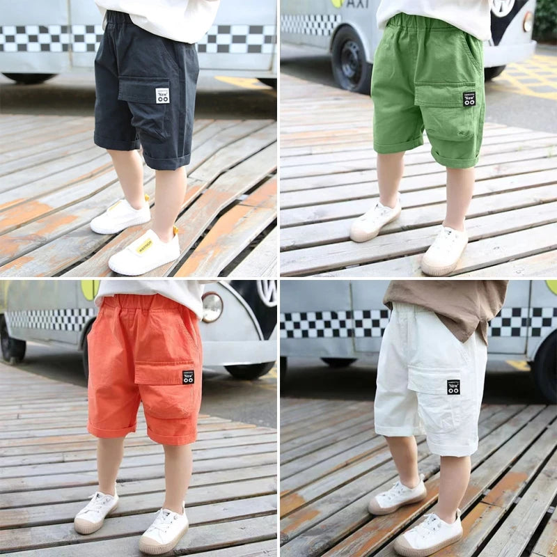 2024 Summer Boys Cool Casual Sports Cotton Shorts Fashion Baby Boy Cargo Shorts Children Elastic Waist Pant Kid Trousers Clothes