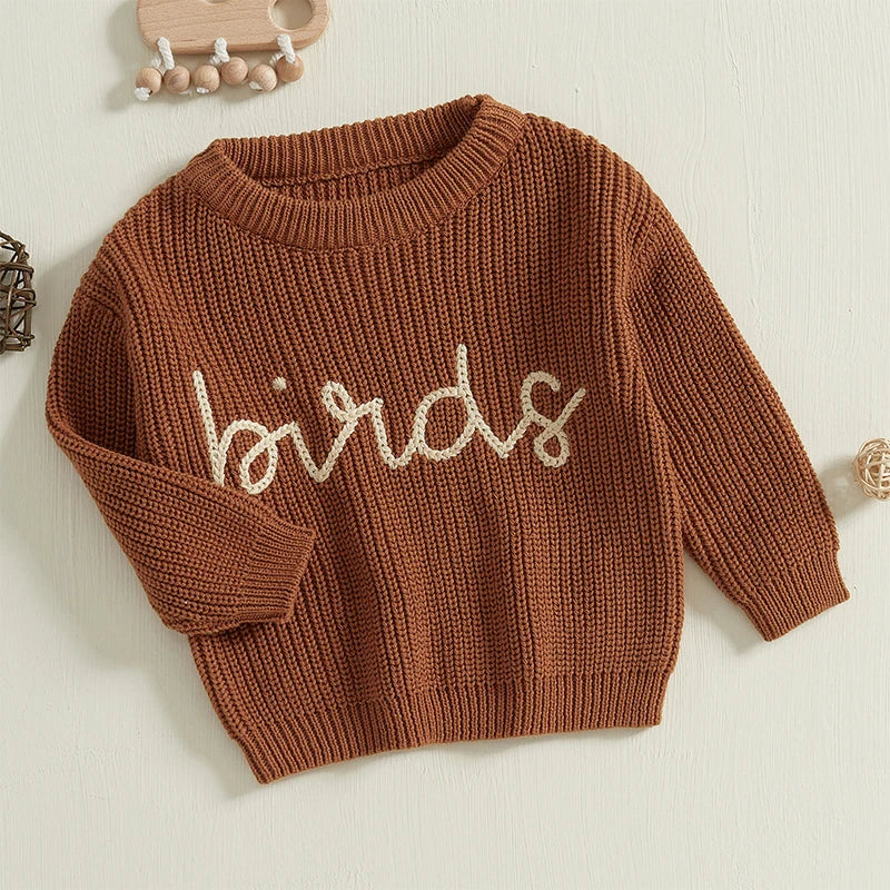 0-7Years Kids Baby Girl Boy Knit Sweaters Autumn Winter Long Sleeve Round Neck Letter Embroidery Pullover Tops Warm Knitwears