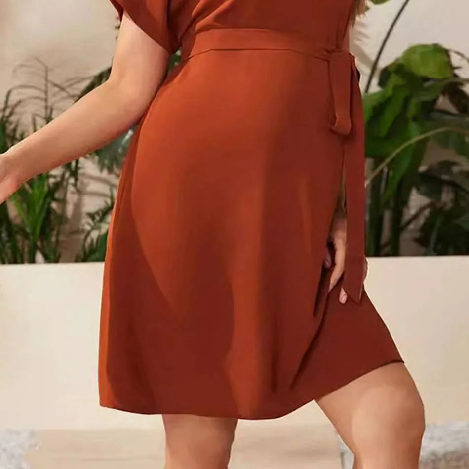 Maternity Clothings Solid Color Soft Elastic Maternity Dress Fashionable and Elegant Short Sleeved High Waisted Lace Up Dress