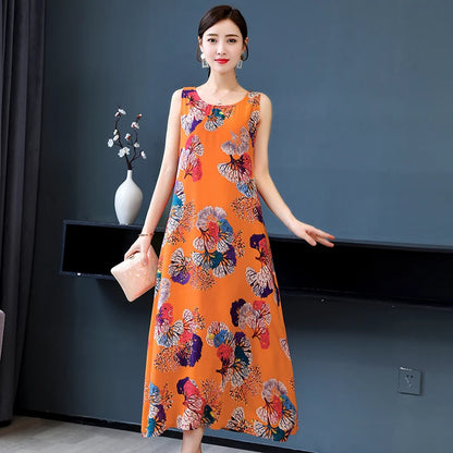 New Hot Fashion Summer Dresses For Women Print Vintage O-neck Dress Sundress Fashion A-line Dress Women Clothing