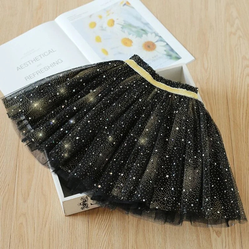 Girls 2024 Summer Fashion Solid Color Starry Sky Sprinkled Gold Spring Short Skirt Short Skirt