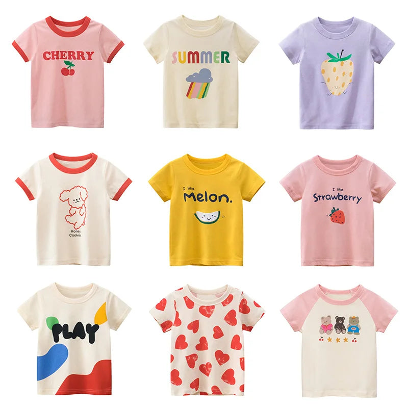 2023 Summer 2-8 Years Kids Girl Shorts Sleeve T-shirts Printed Little Girl Top Baby Girl T Shirts Children Toddler Girl Clothes