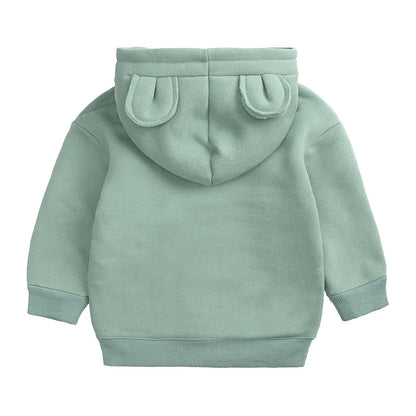 2023 Baby Kids Winter Bear Fleece Sweatshirt Cotton Warm Solid Long Sleeve Top Jacket Cute Boys Girls Hooded Outwear Clothes