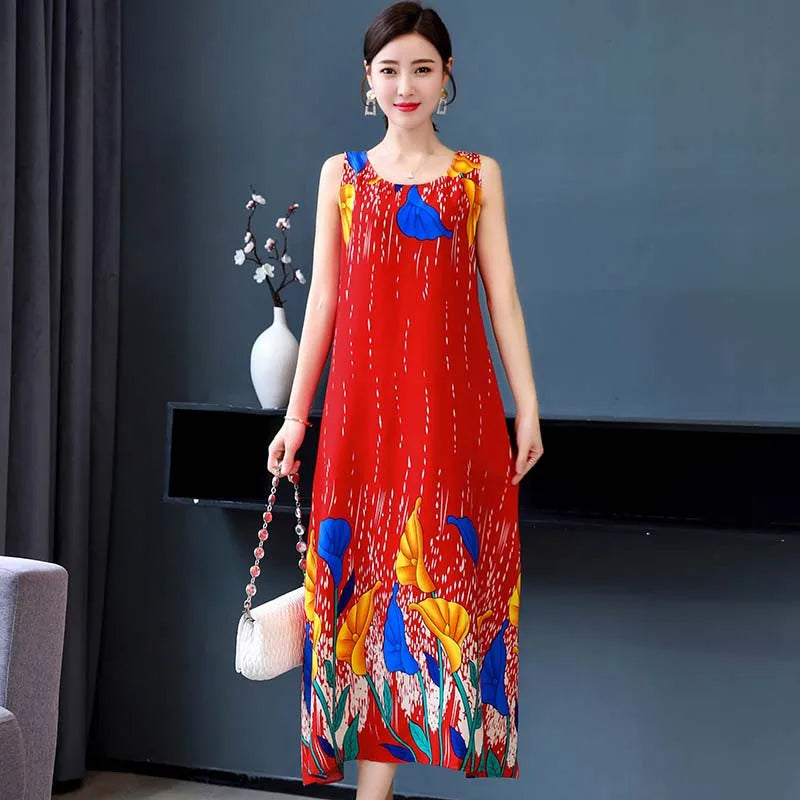 New Hot Fashion Summer Dresses For Women Print Vintage O-neck Dress Sundress Fashion A-line Dress Women Clothing