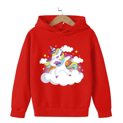 Unicorn Cartoon 2D Pattern Printing 2024 Children Girl Hooded Tops fit 4-14 years old kid Girls Causal Style Fashion Hoodies