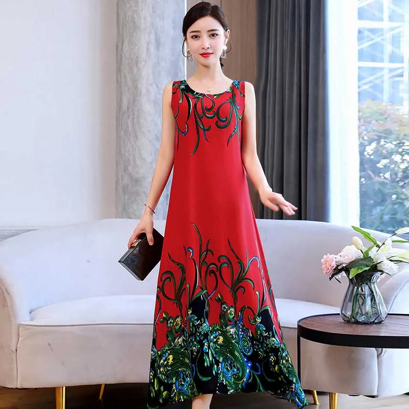 New Hot Fashion Summer Dresses For Women Print Vintage O-neck Dress Sundress Fashion A-line Dress Women Clothing